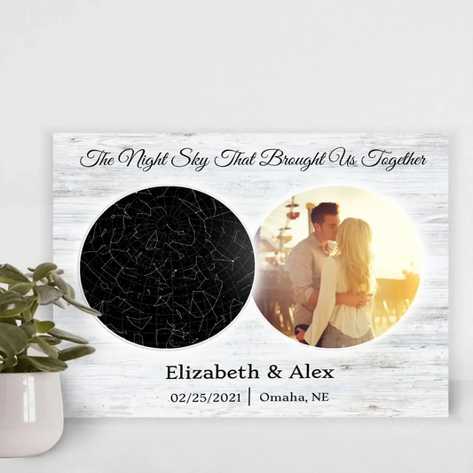 Custom Couple Canvas – Personalized Star Map, Photo, Names, Date & Location