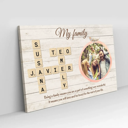 Custom Family Crossword Canvas – Personalized Names with Photo & Background Options