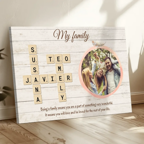 Custom Family Crossword Canvas – Personalized Names with Photo & Background Options