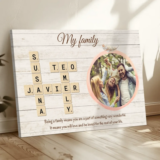 Custom Family Crossword Canvas – Personalized Names with Photo & Background Options