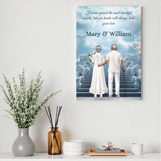Custom Grandparents Memorial Canvas – Angel Tribute with Names & Heaven Scene