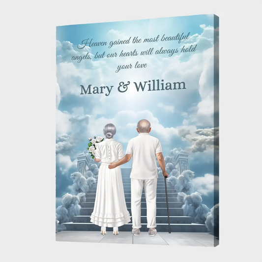 Custom Grandparents Memorial Canvas – Angel Tribute with Names & Heaven Scene