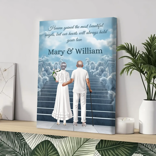 Custom Grandparents Memorial Canvas – Angel Tribute with Names & Heaven Scene