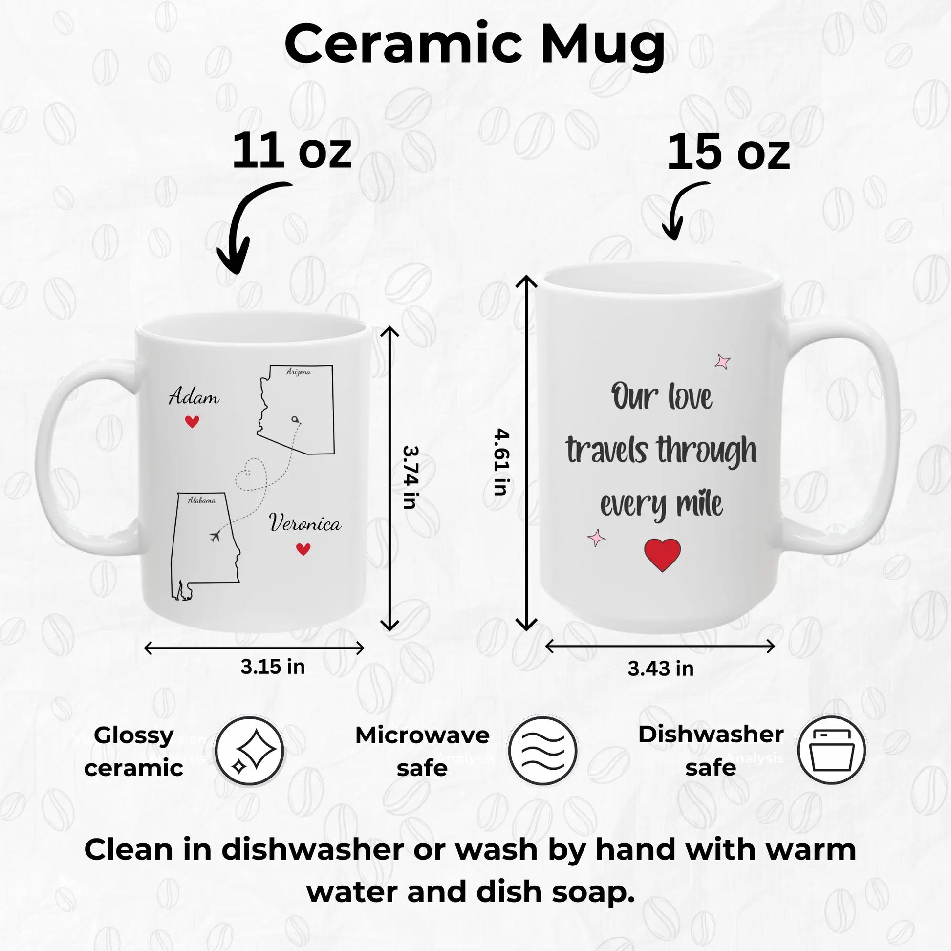 Love Across the Map Custom Coffee Mug - Product details