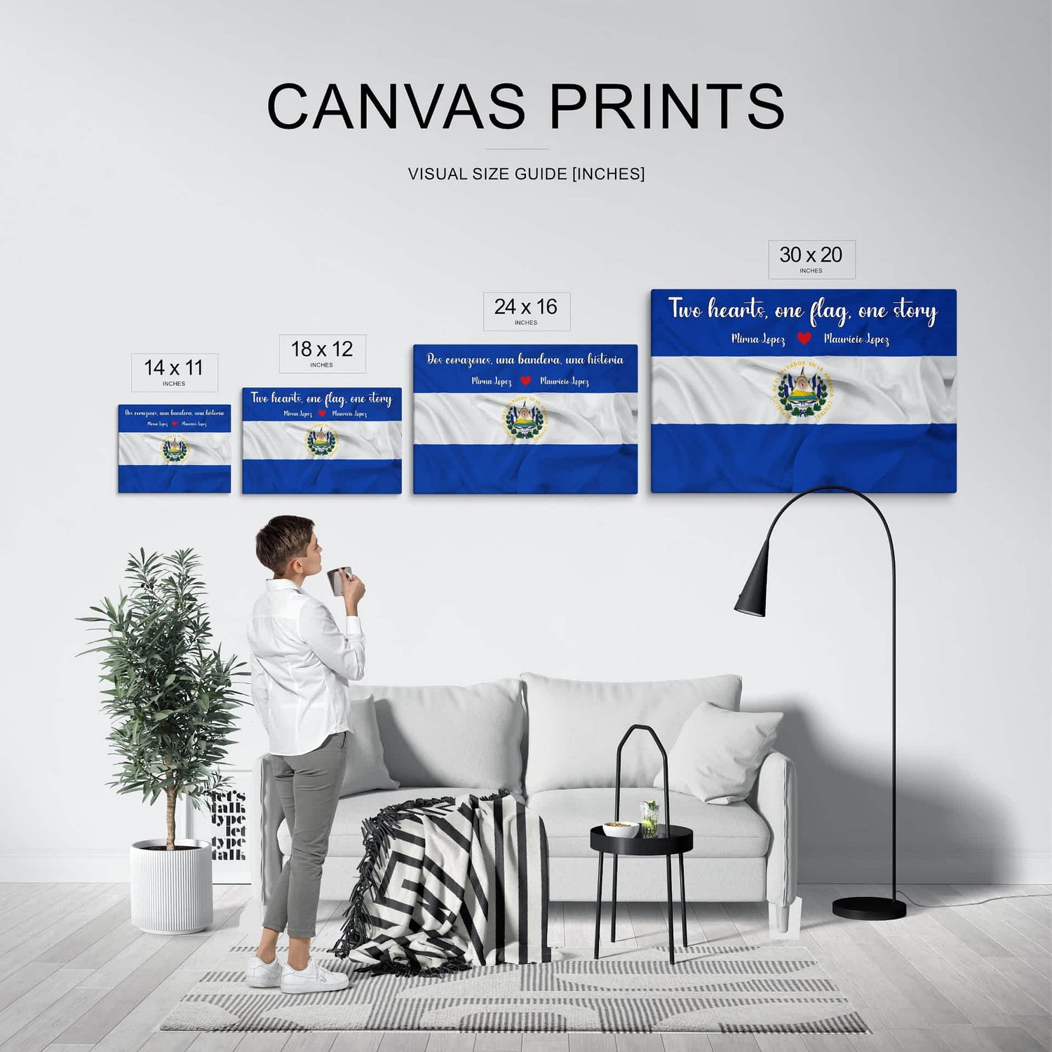 El Salvador Flag Couples Names Canvas Personalizado