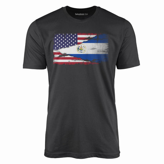 El Salvador USA Flag T-Shirt-T-Shirt-Dark Grey-S-Salvadoran Style