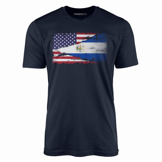El Salvador USA Flag T-Shirt-T-Shirt-Navy-S-Salvadoran Style