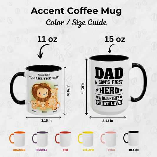 Lion Father and Cub Mug with Personalized Names – A Heartfelt Gift for Dad - accent mug