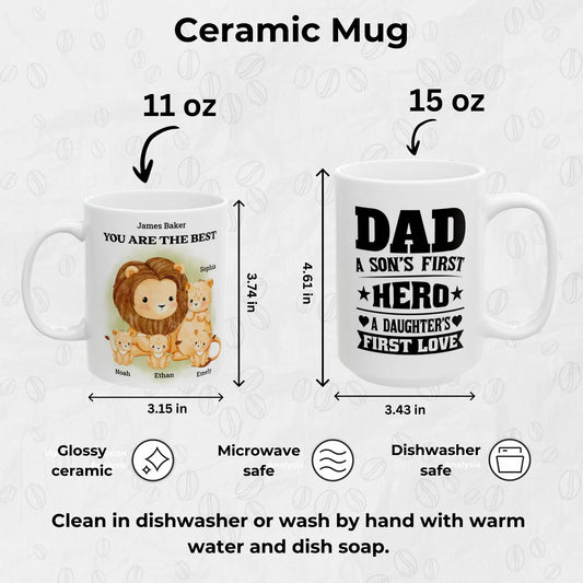 Lion Father and Cub Mug with Personalized Names – A Heartfelt Gift for Dad - product details