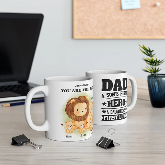 Lion Father and Cub Mug with Personalized Names – A Heartfelt Gift for Dad 1