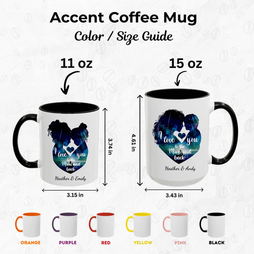 Mother and Child Custom Mug - Personalized Gift - Accent Coffee Mug Color and size guide