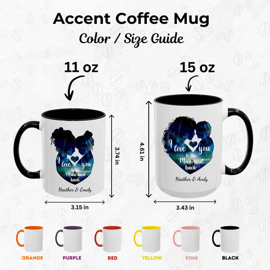 Mother and Child Custom Mug - Personalized Gift - Accent Coffee Mug Color and size guide