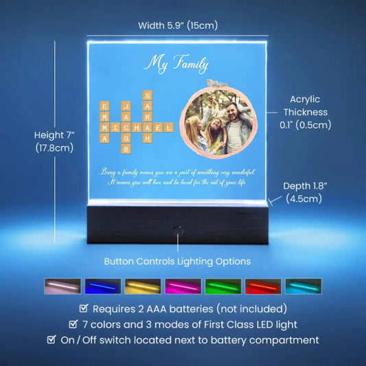 Personalized Acrylic Family Name Plaque | Custom Crosswords & Photo Gift
