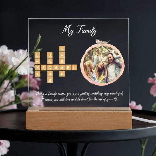 Personalized Acrylic Family Name Plaque | Custom Crosswords & Photo Gift