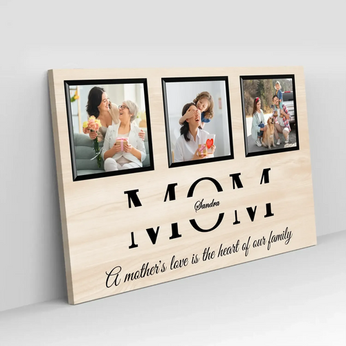 Personalized Mom Photo Frame Canvas - Custom Wall Art with Photos, Name & Background