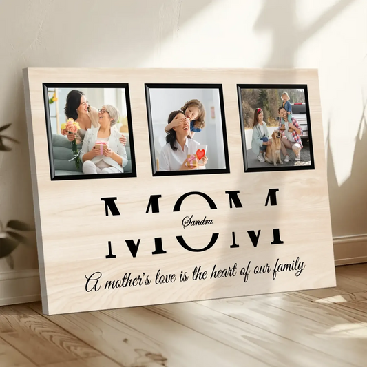 Personalized Mom Photo Frame Canvas - Custom Wall Art with Photos, Name & Background