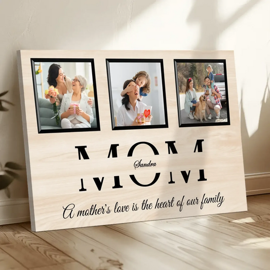 Personalized Mom Photo Frame Canvas - Custom Wall Art with Photos, Name & Background