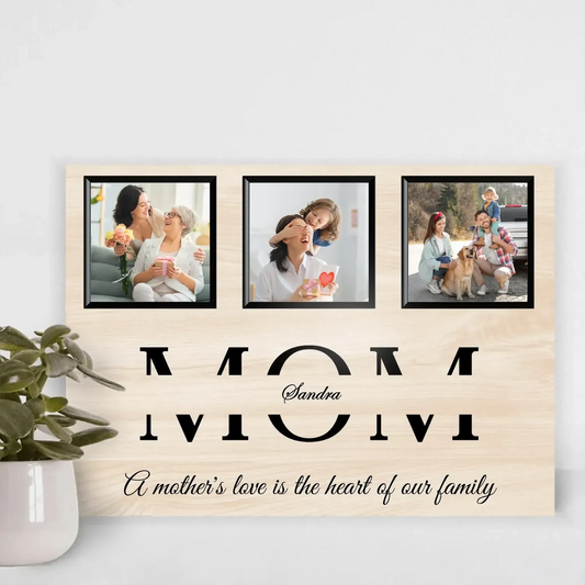 Personalized Mom Photo Frame Canvas - Custom Wall Art with Photos, Name & Background